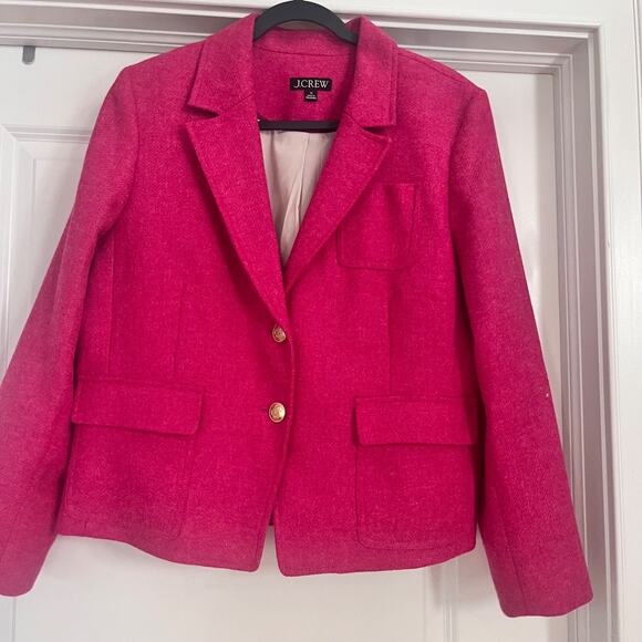 J.Crew Pink English Wool Shrunken-Fit Blazer Jacket Size 16 gold Buttons Classic - Picture 3 of 9